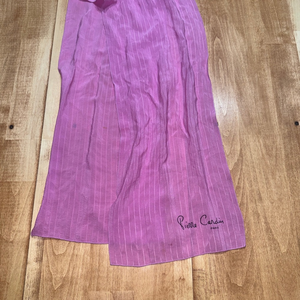 Pierre Cardin Paris Vintage Silk‎ Pink Striped Cardigan Scarf Skinny Ribbed